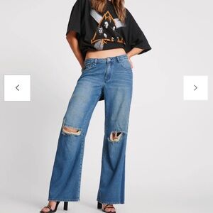 One Teaspoon Low Riders Low Waist Wide Leg Denim Jeans - Gritty Blue